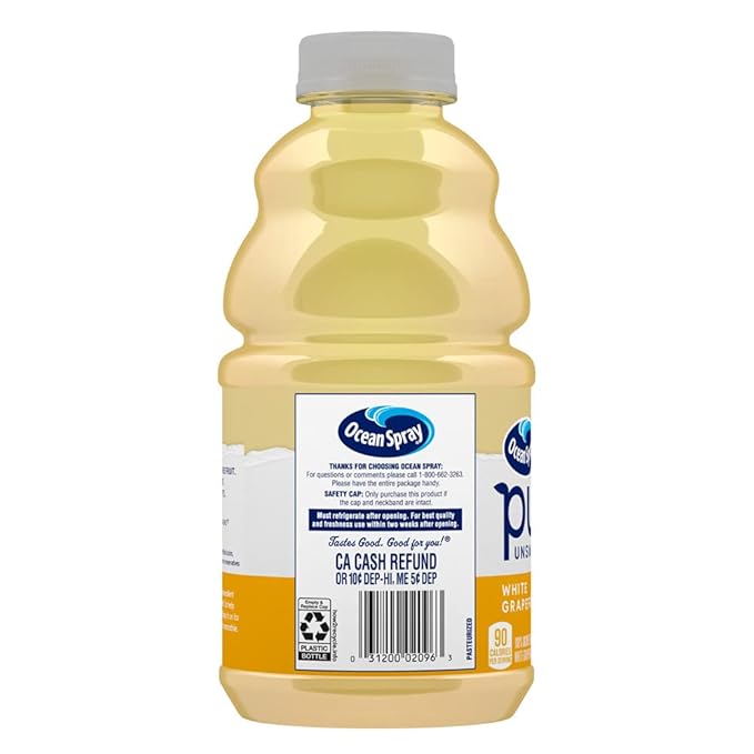 Ocean Spray® Pure Unsweetened White Grapefruit, 100% White Grapefruit Juice, 32 Fl Oz Bottle, (Pack of 8)