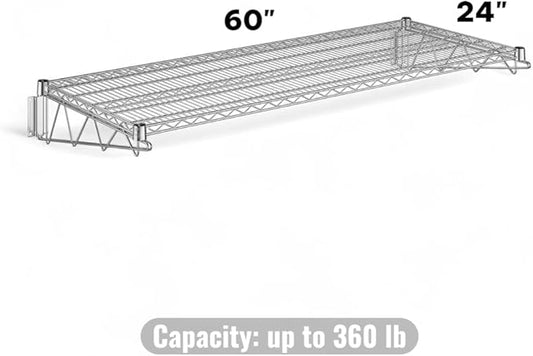 24" x 60" Chrome Wall-Mounted Wire Shelf with Epoxy Coating, Heavy-Duty Steel Storage Rack, NSF Certified, Easy Installation, Open Wire Design for Kitchen, Garage, or Utility Storage