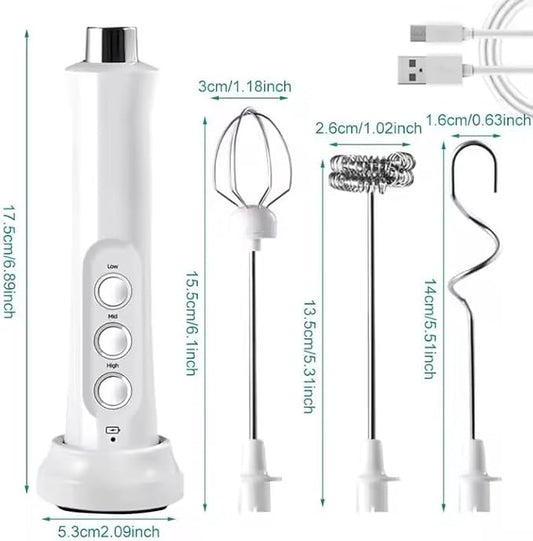 Milk Frother Handheld Rechargeable, Frother Wand Drink Mixer Electric Whisk for Coffee, Detachable With 3 Stainless Whisks, Hand Mixer for Lattes, Cappuccino, Matcha, Egg (RED) with Stand