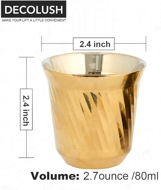 75mL (2.5 Ounce) Stainless Steel Espresso Cups - 4 Pack Double Wall Insulated Cups Demitasse Cups Coffee Cup For Drinking, Drinking Coffee, Drinking Beverages(Golden Ripple)