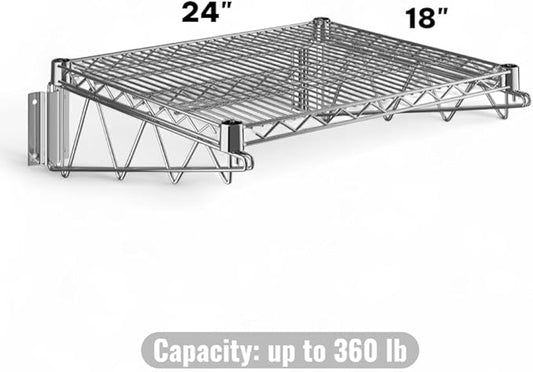 18" x 24" Chrome Wall-Mounted Wire Shelf with Epoxy Coating, Heavy-Duty Steel Storage Rack, NSF Certified, Easy Installation, Open Wire Design for Kitchen, Garage, or Utility Storage