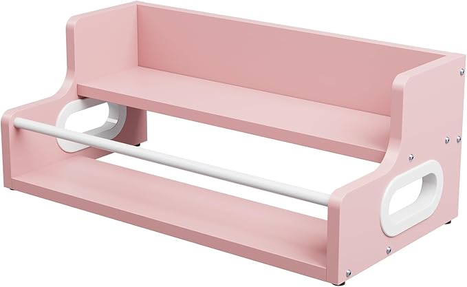 KLM 2-Tier Liquor Bottle Display Shelf, Bar Counter Organizer with Metal Rod, Mini Bar Storage Rack (Pink)