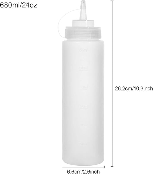 Katfort Condiment Squeeze Bottles Ketchup Dispenser 2PCS 24 oz Plastic Sauce Squirt Bottle with Cap Lids, Pancake Squirt Bottles for Sauces Liquids Mustard BBQ Dressing Pancake Art