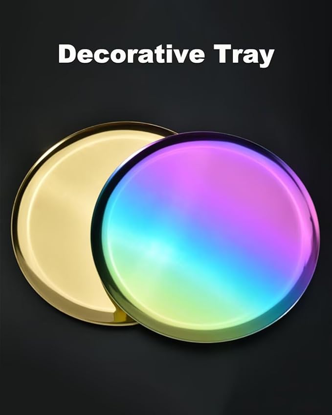 Serving Trays 7.9in Stainless Steel Decorative Tray Round Light Colour Tray for Kitchen Wedding Party Coffee Table