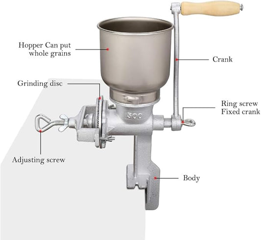 Manual Grain Grinder, Hand Cranking Small Grain Mill, Manual Grinder For Corn, Rice, Soybeans, Pepper, Chickpeas, Cast Iron Wheat Grinder For Domestic Use