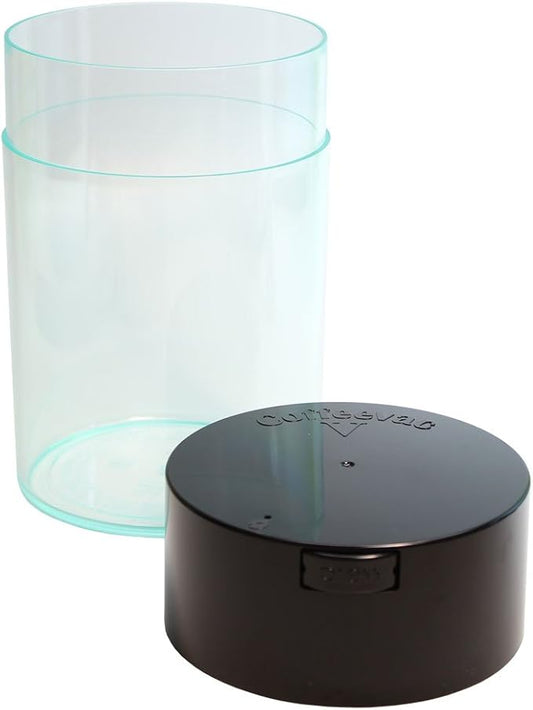 Coffeevac 1LB – Patented Airtight Container with Degassing Valve | Multi-use Vacuum Container Works as Smell Proof Containers for Ground Coffee and Coffee Bean Containers. Black Cap and Clear Body