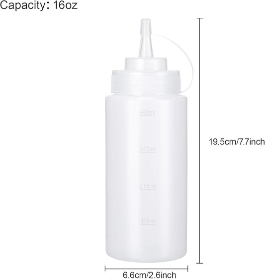 Katfort Condiment Squeeze Bottles Ketchup Dispenser, 4 Pack 16oz Squeeze Bottles for Liquids, Plastic Sauce Bottle with Cap Lid, Squirt Bottles for Sauces Liquids BBQ Dressing Pancake Art