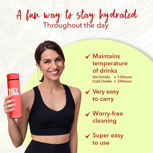 Hey Girl Tea Infuser Bottle 450ml - Insulated Stainless Steel Water Bottle - Tea Tumbler with Tea Diffuser - Portable Travel Mug for Loose Leaf Tea & Infused Water - Tea Lovers Gifts for Women