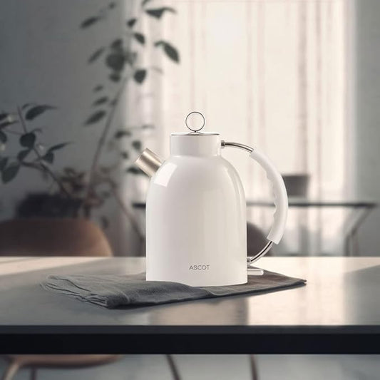 ASCOT Electric Kettle, Stainless Steel Tea Boiler 1.6qt 1500W Retro Tea Heater & Boiling Kettle, Auto Shut-Off and Boil-Dry Protection(White)