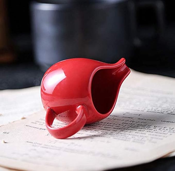 CHOOLD 2 pcs Mini Ceramic Creamer with Handle, Coffee Milk Creamer Pitcher - Red - 1.5 oz + 3 oz