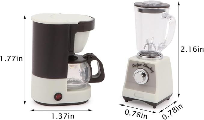 Dollhouse 1/12 Miniture Coffee Maker & Juicer Set 2Pcs Doll House Kitchen Appliances Furniture Plastic Model Coffee Pot Blender Accessories (White)