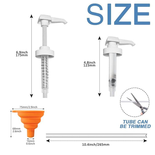 6 Pack Gallon Jug Pump Dispenser 38-400 Syrup Pump for Gallon Jug Dispensing - 7cc Lotion Gallon Shampoo Pump Top Replacement, Fits 1 Gallon Bottle 64oz 128oz Hand Sanitizer Containers, Plus Funnel