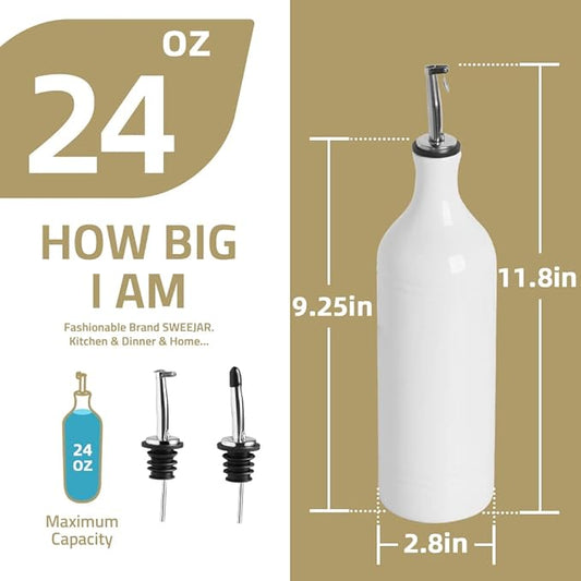 Sweejar Large Ceramic Olive Oil Dispenser Bottle, Opaque Oil Cruet Protects to Reduce Oxidation, Suitable for Storage Vinegar, Soy Sauce & Other Liquids, Pack of 1, 24 Fl Oz(Light Blue)