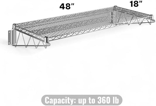 18" x 48" Chrome Wall-Mounted Wire Shelf with Epoxy Coating, Heavy-Duty Steel Storage Rack, NSF Certified, Easy Installation, Open Wire Design for Kitchen, Garage, or Utility Storage