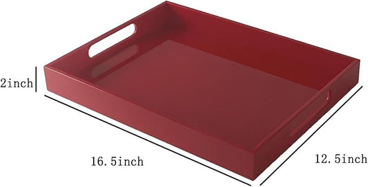 Sturdy 16" Acrylic Serving Tray with Handles - Ottoman Coffee Table Organizer for Food, Tea, Snacks, Vanity & Kitchen Countertop - Multi-Use for Bathroom, Living Room, Bar Parties (red)