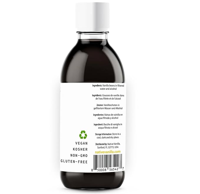 4 oz Pure Vanilla Extract - 100% Real Vanilla Extract - For Cooking, Drinks & Desserts - 100% Vegan, Sugar Free & Kosher - Non-GMO & Gluten-Free - Native Vanilla