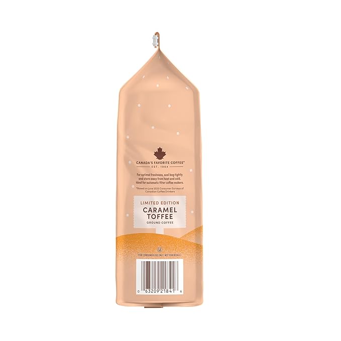 Tim Hortons 12oz Ground Bag, Caramel Toffee Flavored 100% Arabica Coffee (Pack of 2)