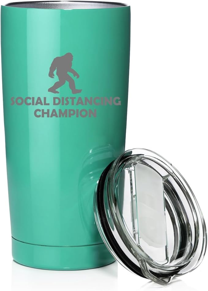Smooth Body Tumbler Stainless Steel Vacuum Insulated Travel Mug Cup Gift Social Distancing Champion Bigfoot Sasquatch (Teal, 20 oz)