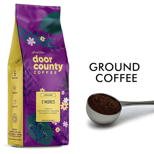 Door County Coffee S’mores Flavored Coffee Ground - 8 oz Bag - Spring-Summer Seasonal - Medium Roast - 100% Specialty Arabica - Chocolate, Marshmallow, Graham Cracker Flavor