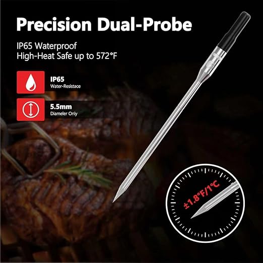 Smart Wireless Meat Thermometer β Bluetooth Digital BBQ Thermometer with Wireless Probe, USB-C Rechargeable, IP65 Waterproof β Long Range Smoker Grill Thermometer for Cooking & Roasting