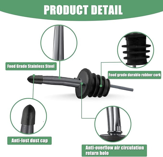 WAFJAMF 6 Pcs Liquor Pour Spouts Set, Stainless Steel Liquor Bottle Pourers with Rubber Dust Caps, for Pours Liquid, Olive Oil, Wine, Vinegar(Black)