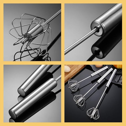 Stainless Steel Egg Whisk, 2025 New Semi-Automatic Whisk Hand Push Rotary Whisk Blender for Baking Cooking, Kitchen Hand Mixer Stirrer Tool for Beating Eggs, Butter, Milk (Sliver, 10in)