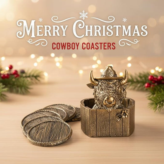 Cabin Coasters Set 6 Full Size Non-Slip Bar Coasters, Indoor Christmas Decorations, Man Cave Gifts for Men, Rustic Handmade Decor for The Home (Buffalo)