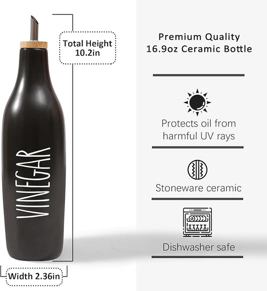 HOMCDALY Ceramic Olive Oil Dispenser for Kitchen, Stoneware 16oz Oil and Vinegar Bottles Dispenser, Kitchen Dispenser Bottle for EVOO Vinegar Syrups, Modern Farmhouse Design(B-V)