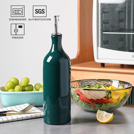 Sweejar Large Ceramic Olive Oil Dispenser Bottle, Opaque Oil Cruet Protects to Reduce Oxidation, Suitable for Storage Vinegar, Soy Sauce & Other Liquids, Pack of 1, 24 Fl Oz(Jade)