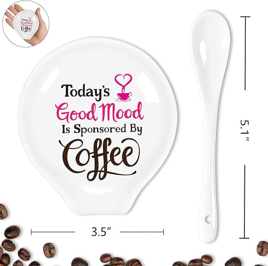 Funny Coffee Spoon Holder-Color Ceramic Coffee Spoon Rest-Cafe Shop Station Accessories-Good Mood is Sponsored By Coffee Sign