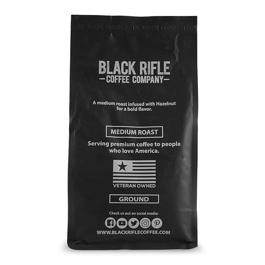 Black Rifle Coffee Company Hazelnut, 12oz Bag, Ground Coffee Medium Roast - Roasted Blend Made from Arabica Beans - Colombian & Brazilian Beans - Veteran Founded & American Made
