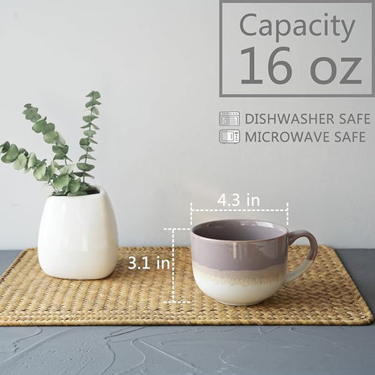 Bosmarlin Ceramic Coffee Mug Set of 4, 16 Oz, Jumbo Latte Mugs, Dishwasher and Microwave, Unique Reactive Glaze (Purple, 16 Oz)