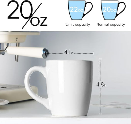 Smilatte 20 OZ Large Coffee Mug, Nice Ceramic Boss Tea Cup with Big Handle for Dad Men Women, Unique Style For Any Kitchen, Pure White