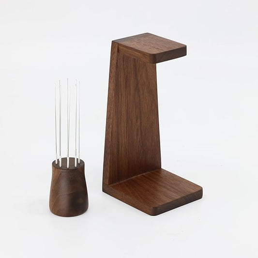 Handmade Walnut WDT Tool Espresso Distribution Tool with Magnetic Stand for Barista, 304 Stainless Steel 8 Needles 0.35mm