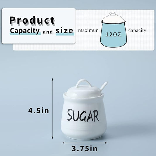 HAOTOP Porcelain Sugar Bowl with Lid and Spoon 12oz (White)