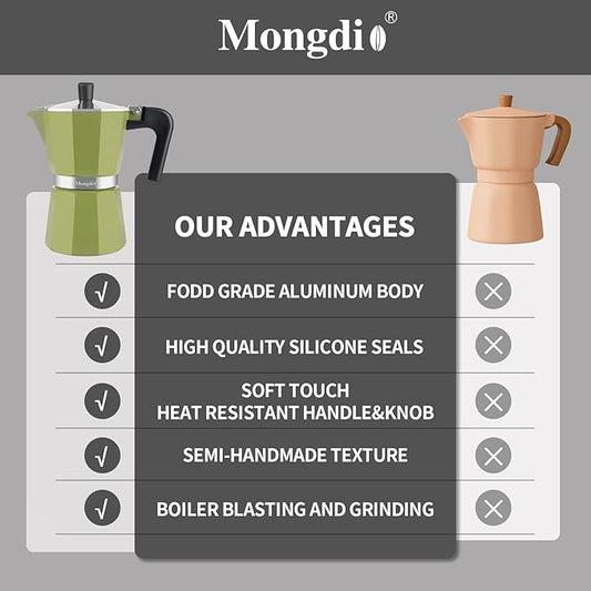 Mongdio Stovetop Espresso Maker Moka Pot, Stove Top Cuban Coffee Maker, Italian Greca Mocha Pot, 9 Espresso Cups, 15 oz - Green