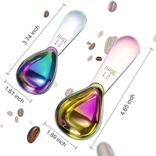 Stainless steel coffee scoop 2-piece set (1 tbsp, 2 tbsp) durable Tablespoon, ergonomic measuring spoon, Suitable for small and large jars,short-handled spoon (colored)