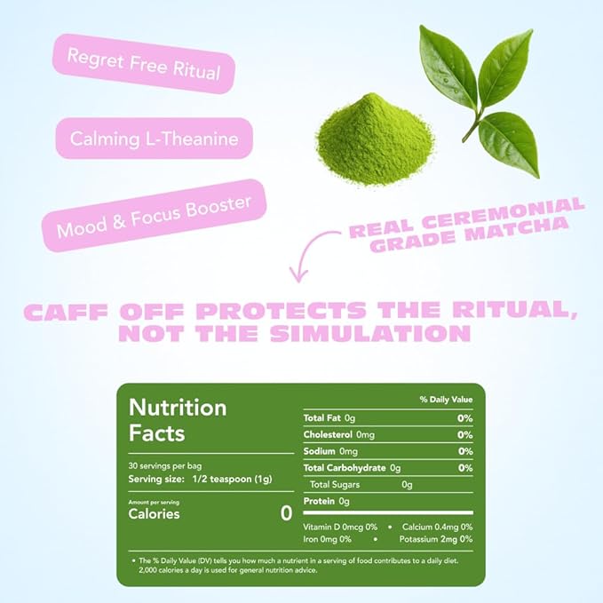 Caff Off Decaf Strawberry Matcha Green Tea Powder From Japan – 1.06 oz / 30 g – Ceremonial Grade & Sugar-Free – No Fillers or Milk Powders – Naturally Decaffeinated Without Chemicals – Tested for Heavy Metals – First Harvest, Shade-Grown & Caffeine-Fre...