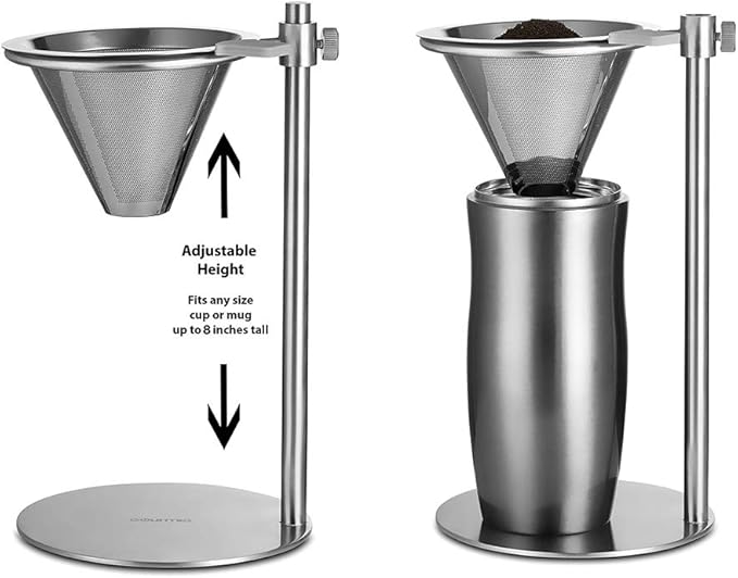 Mrisata Stainless Steel Adjustable Pour Over Coffee Maker, Adjustable Stand, Double Layer Filter, Freestanding Drip Cone Brewer and Stand, Make Coffee Directly into Mug, Cup or