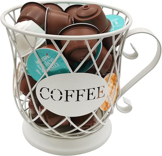 K Cup Organizer, Coffee Pod Storage Basket - Holder for 35 Pods, White