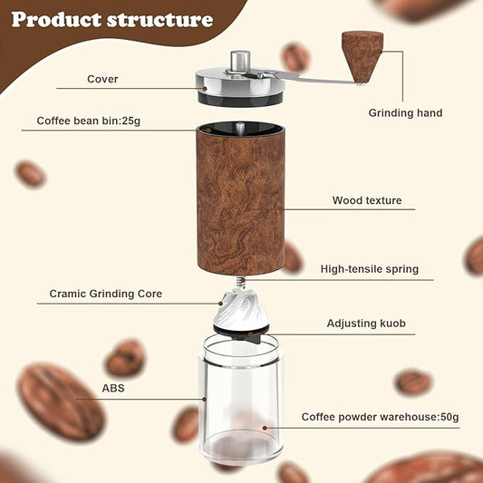 Manual Coffee Grinder, Stainless Steel Coffee Bean Grinder, Adjustable Burr Coffee Grinder, Foldable Handle Portable Coffee Grinders for Home Use, Office, Travel and Camping, for gift