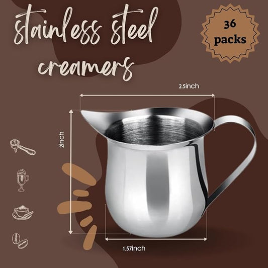 Set of 36-3oz - Stainless Steel Creamer Pitchers, Restaurant Milk Dispenser, Stainless Steel Coffee Creamer