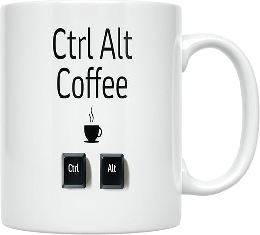 Ctrl Alt Coffee - Tech Lover - 11 oz White Ceramic Coffee Mug - Minimalist Design