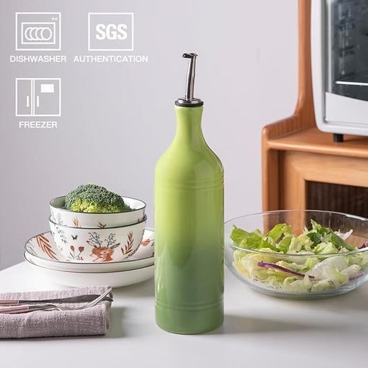 Sweejar Large Ceramic Olive Oil Dispenser Bottle, Opaque Oil Cruet Protects to Reduce Oxidation, Suitable for Storage Vinegar, Soy Sauce & Other Liquids, Pack of 1, 24 Fl Oz(Gradient Green)