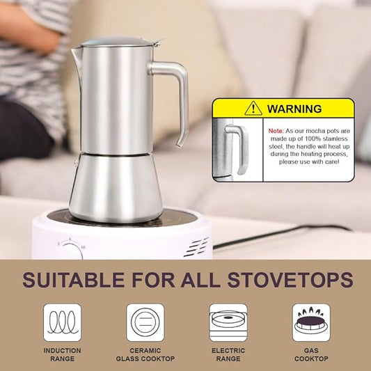 wedrink Stovetop Espresso Maker 9 Espresso Cups Stainless Steel Moka Pot for Greca, Induction, Electric & Gas Stoves(15 OZ/450ml)