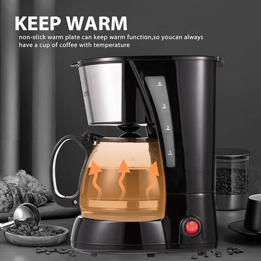 4 Cups Drip Coffee Maker, Coffee Pot Machine Permanent Coffee Filter, Mini,20Oz Electric Coffee Maker,650W Black and Stainless Steel