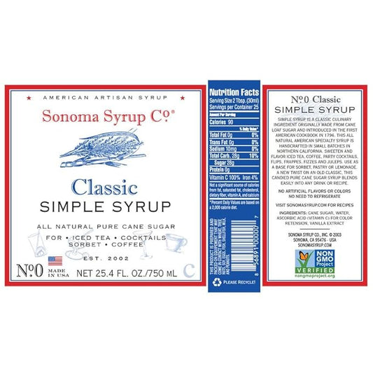 Sonoma Syrup Co. Classic Simple Syrup 25.4 fl oz | for Coffee, Cocktails, and Cooking | Hand Crafted in the USA
