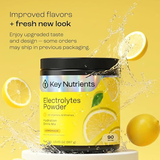 KEY NUTRIENTS Multivitamin Electrolytes Powder No Sugar - Refreshing Lemonade Electrolyte Powder - Sodium & Energy Supplement - Hydration Powder - No Calories - 90 Servings - Made in USA