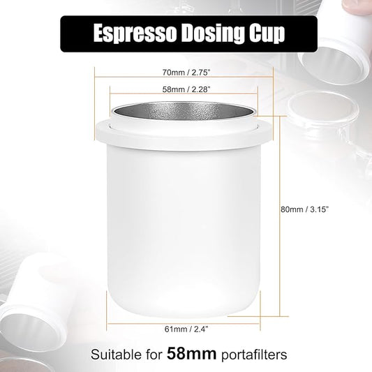 IKAPE 58MM Espresso Dosing Cup, Compatible with All the 58MM Portafilters, Espresso Coffee Accessory, Made of Aluminum (White)