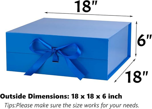 OEMVALATY Blue Gift Box,18x18x6 Inches Gift Boxes with Lids for Presents with Magnetic Closure and Ribbon for Wedding,Storage,Birthday